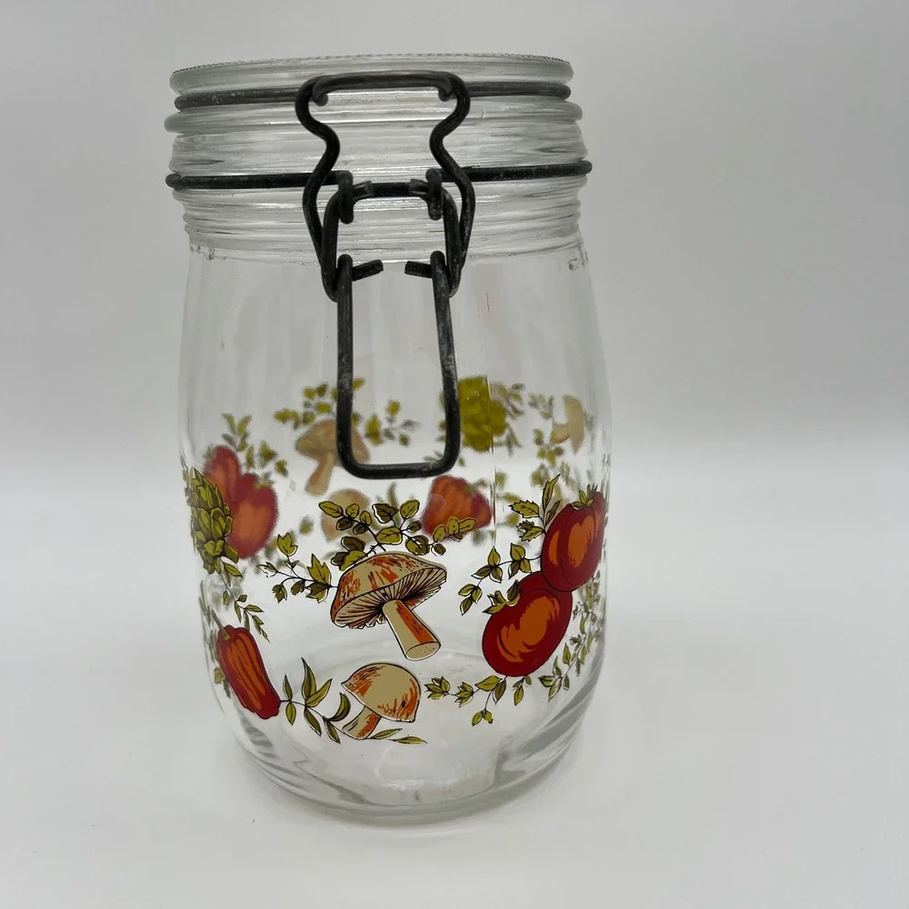 VTG Arc Franc Spice Of Life Vegetable Glass Canister Jars Set 5 Mushroom Toa